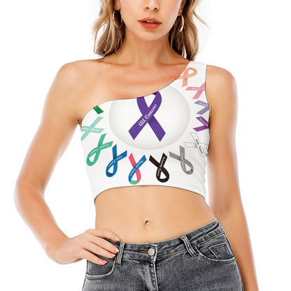 All Cancer Awareness Ribbons Print One Shoulder Crop Top