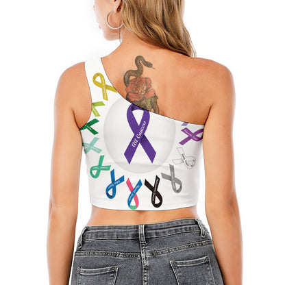 All Cancer Awareness Ribbons Print One Shoulder Crop Top