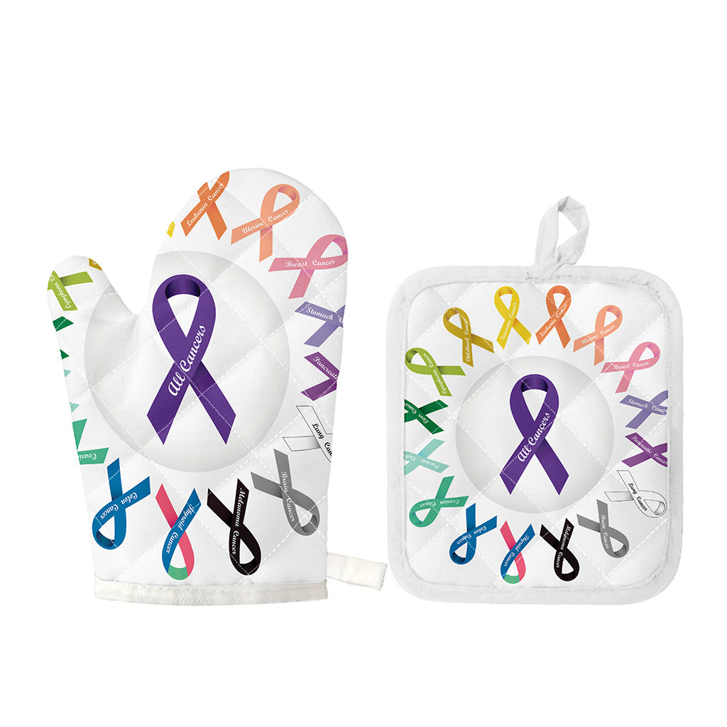 All Cancer Awareness Ribbons Print Oven Mitt And Pot Holder Set