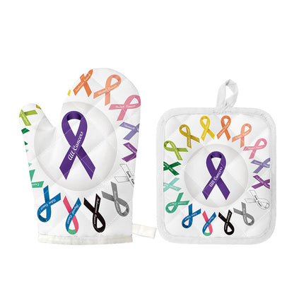 All Cancer Awareness Ribbons Print Oven Mitt And Pot Holder Set