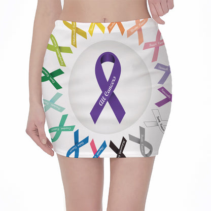 All Cancer Awareness Ribbons Print Pencil Mini Skirt