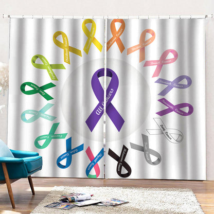 All Cancer Awareness Ribbons Print Pencil Pleat Curtains