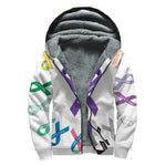 All Cancer Awareness Ribbons Print Sherpa Lined Zip Up Hoodie