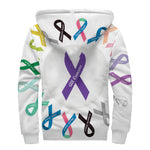 All Cancer Awareness Ribbons Print Sherpa Lined Zip Up Hoodie