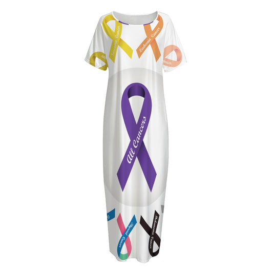 All Cancer Awareness Ribbons Print Short Sleeve Long Nightdress