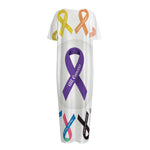 All Cancer Awareness Ribbons Print Short Sleeve Long Nightdress