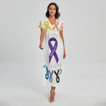 All Cancer Awareness Ribbons Print Short Sleeve Maxi Dress