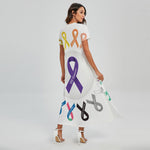 All Cancer Awareness Ribbons Print Short Sleeve Maxi Dress