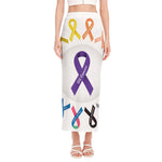 All Cancer Awareness Ribbons Print Side Slit Maxi Skirt