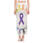 All Cancer Awareness Ribbons Print Side Slit Maxi Skirt