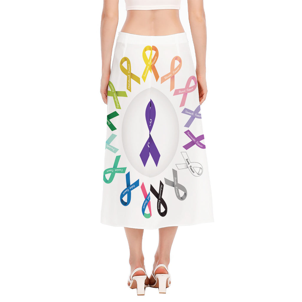 All Cancer Awareness Ribbons Print Side Slit Midi Skirt