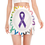 All Cancer Awareness Ribbons Print Side Slit Mini Skirt