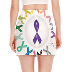 All Cancer Awareness Ribbons Print Side Slit Mini Skirt