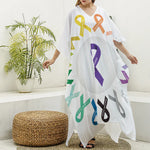 All Cancer Awareness Ribbons Print Silk V-Neck Kaftan Dress