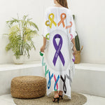 All Cancer Awareness Ribbons Print Silk V-Neck Kaftan Dress