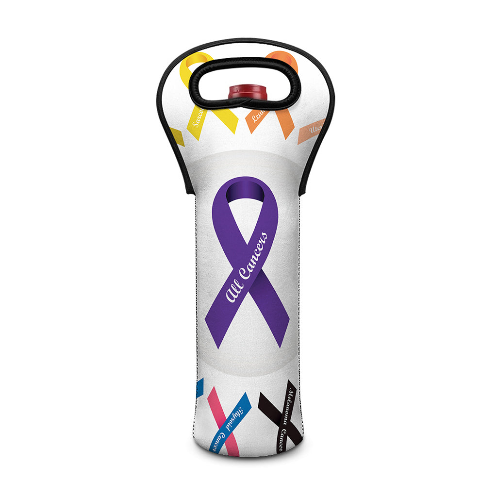 All Cancer Awareness Ribbons Print Single Neoprene Wine Tote