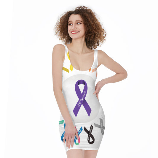 All Cancer Awareness Ribbons Print Sleeveless Bodycon Dress