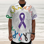 All Cancer Awareness Ribbons Print Textured Short Sleeve Shirt