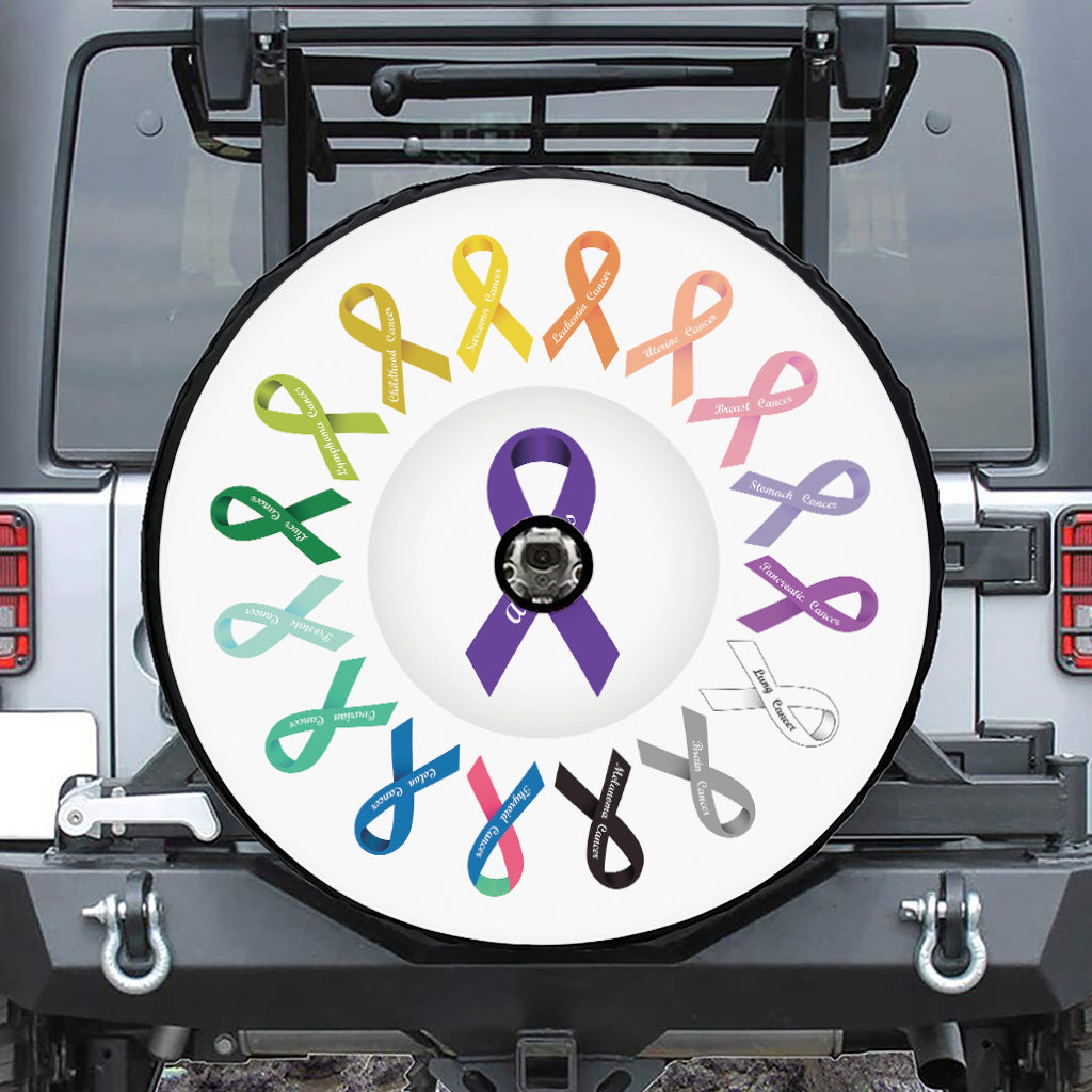 All Cancer Awareness Ribbons Print Tire Cover With Camera Hole