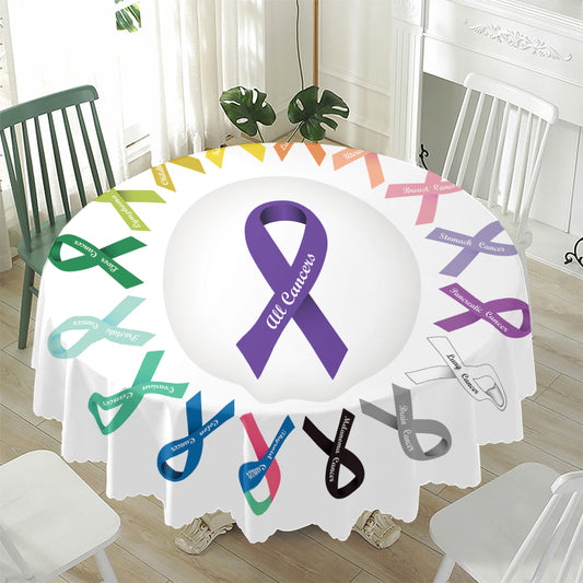 All Cancer Awareness Ribbons Print Waterproof Round Tablecloth