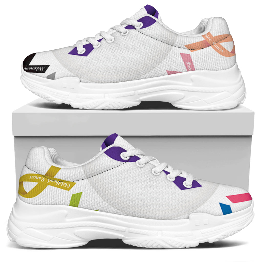 All Cancer Awareness Ribbons Print White Chunky Shoes