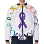 All Cancer Awareness Ribbons Print Zip Sleeve Bomber Jacket
