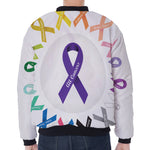 All Cancer Awareness Ribbons Print Zip Sleeve Bomber Jacket
