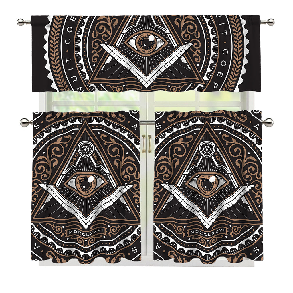 All Seeing Eye Symbol Print 3 Piece Kitchen Curtains