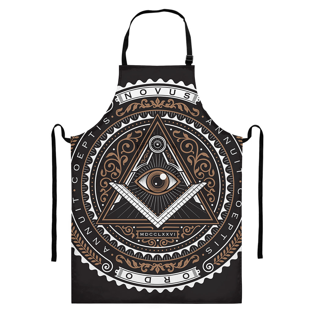 All Seeing Eye Symbol Print Bib Apron With Pocket