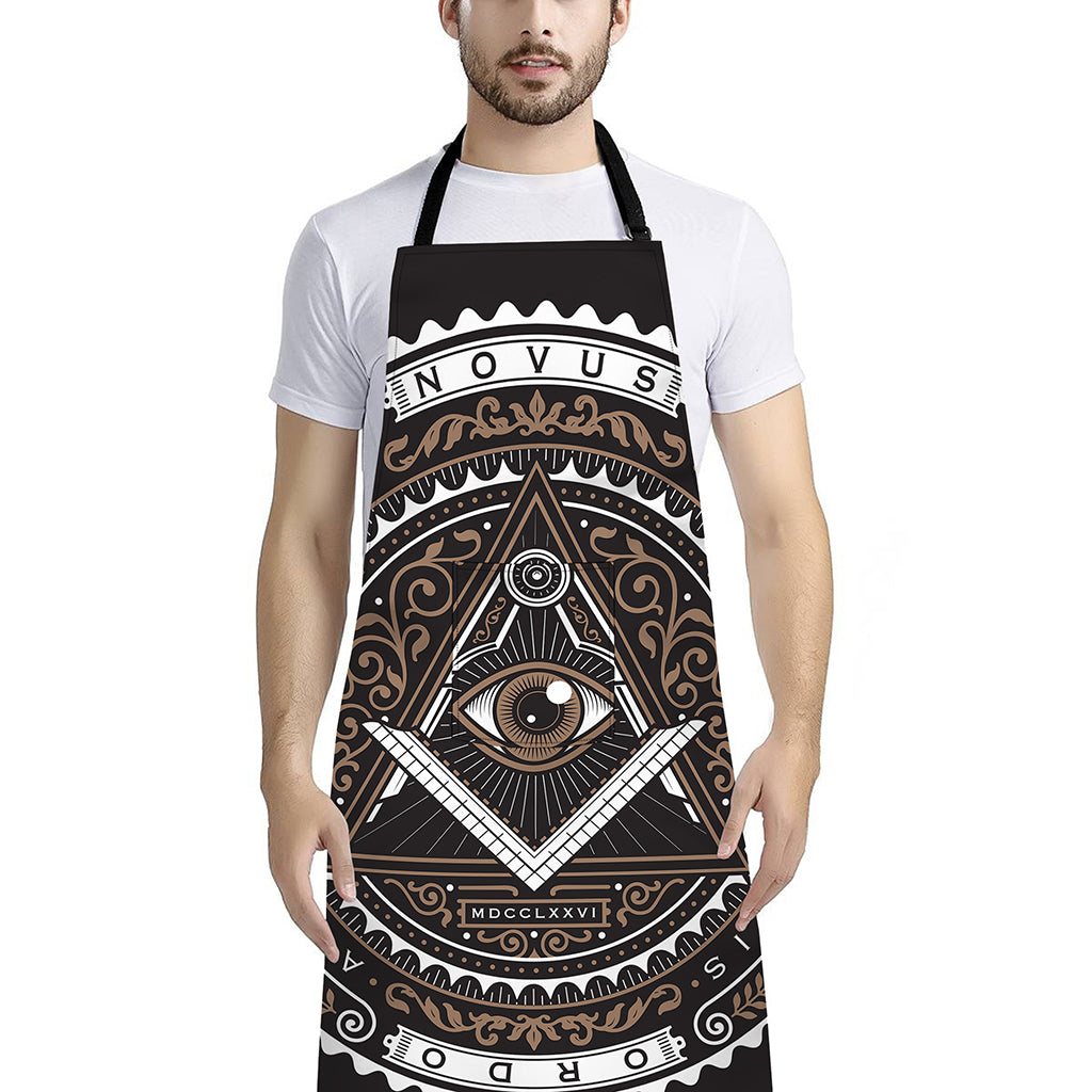 All Seeing Eye Symbol Print Bib Apron With Pocket
