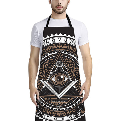 All Seeing Eye Symbol Print Bib Apron With Pocket