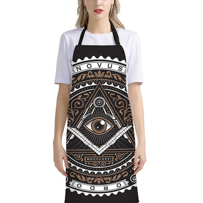 All Seeing Eye Symbol Print Bib Apron With Pocket