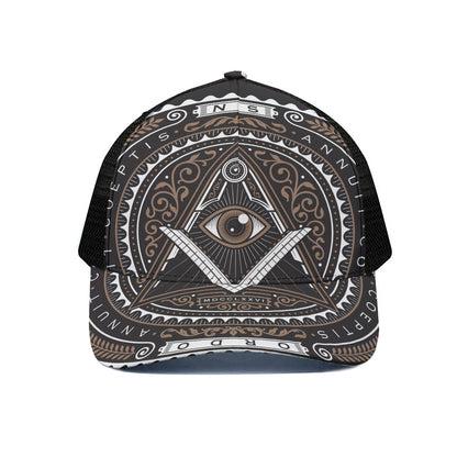 All Seeing Eye Symbol Print Black Mesh Trucker Cap