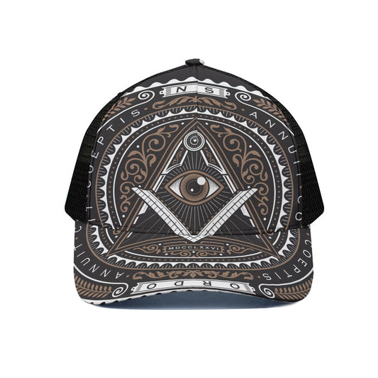 All Seeing Eye Symbol Print Black Mesh Trucker Cap