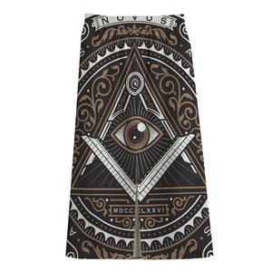 All Seeing Eye Symbol Print Cotton Front Slit Maxi Skirt