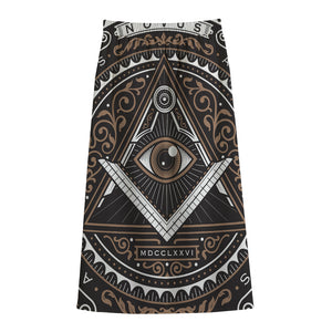 All Seeing Eye Symbol Print Cotton Front Slit Maxi Skirt