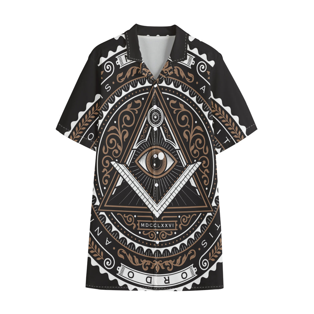 All Seeing Eye Symbol Print Cotton Hawaiian Shirt