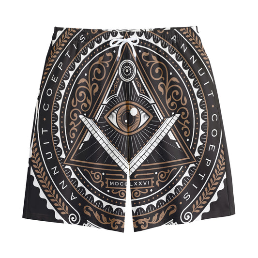 All Seeing Eye Symbol Print Cotton Shorts