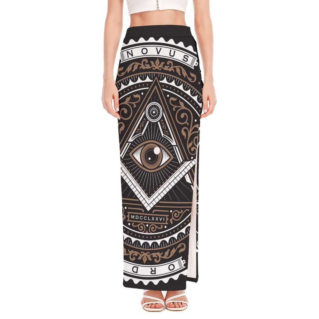 All Seeing Eye Symbol Print High Slit Maxi Skirt