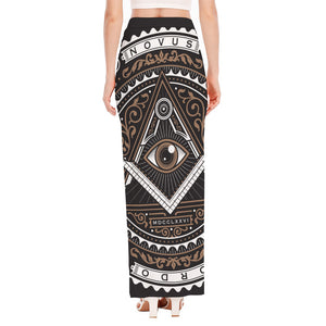 All Seeing Eye Symbol Print High Slit Maxi Skirt