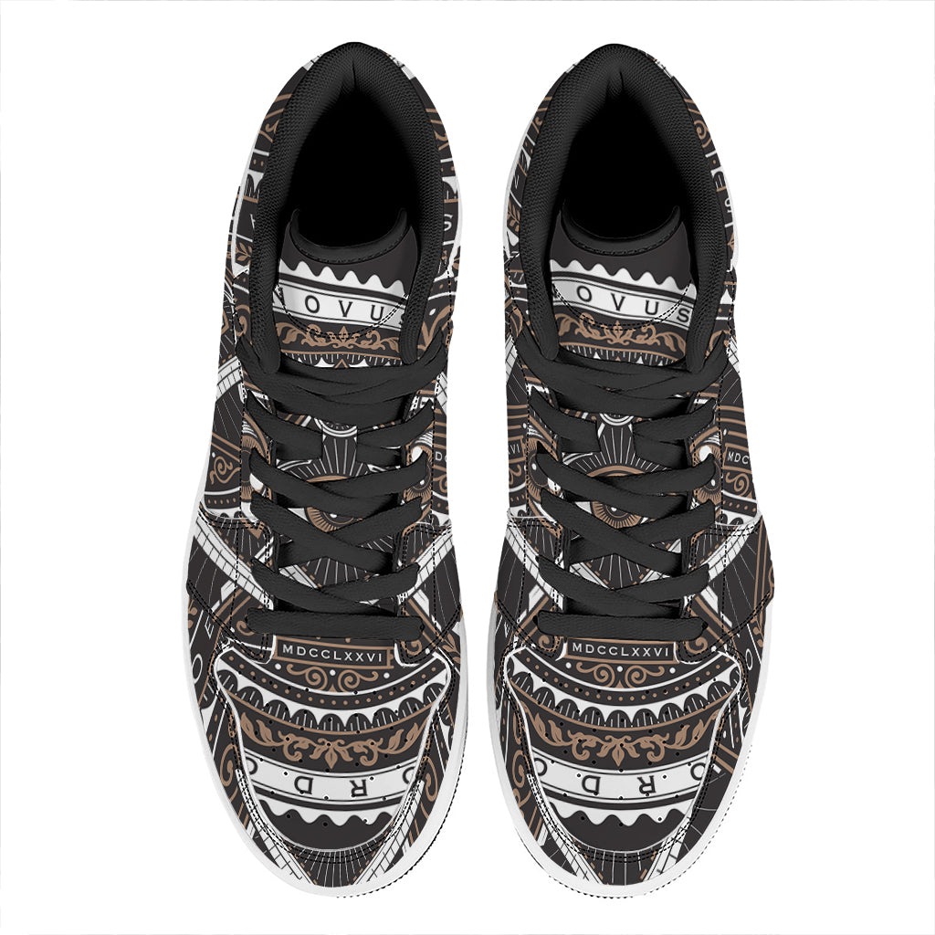 All Seeing Eye Symbol Print High Top Leather Sneakers