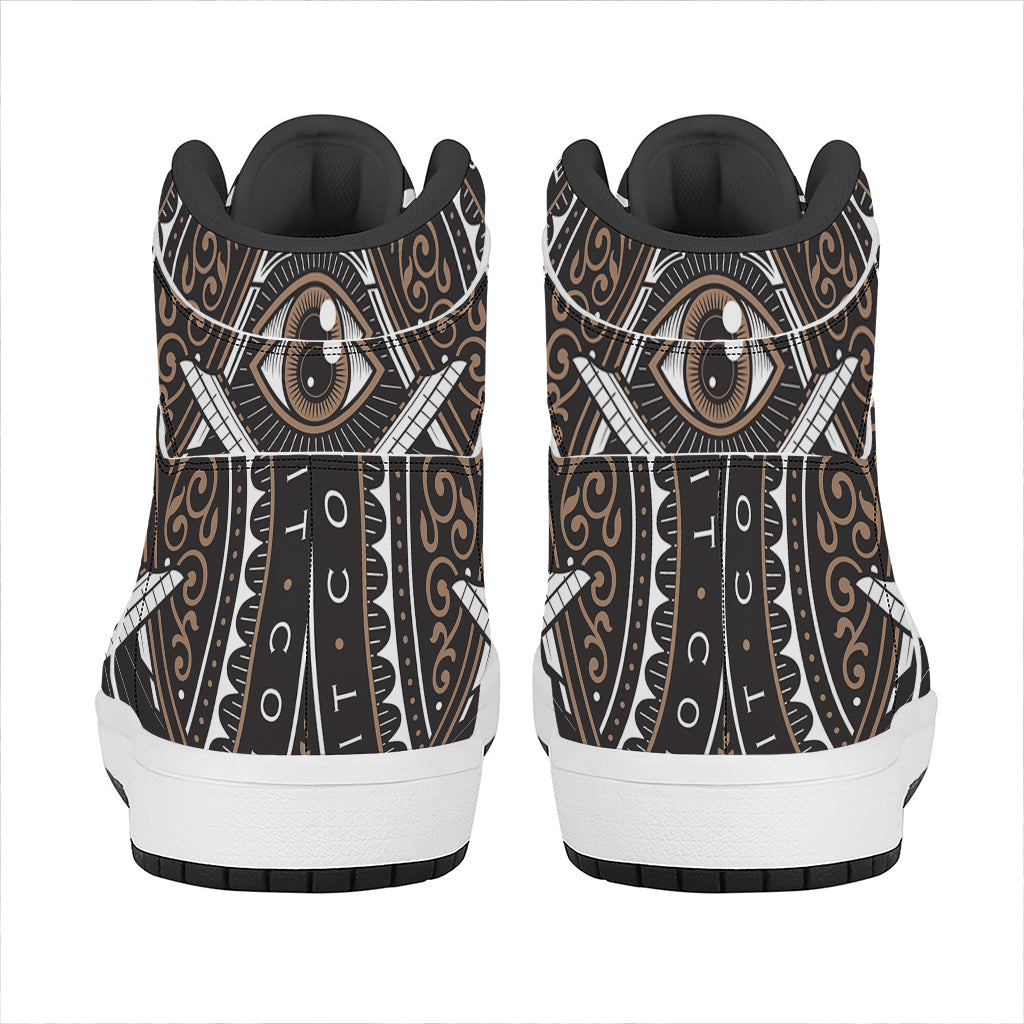 All Seeing Eye Symbol Print High Top Leather Sneakers
