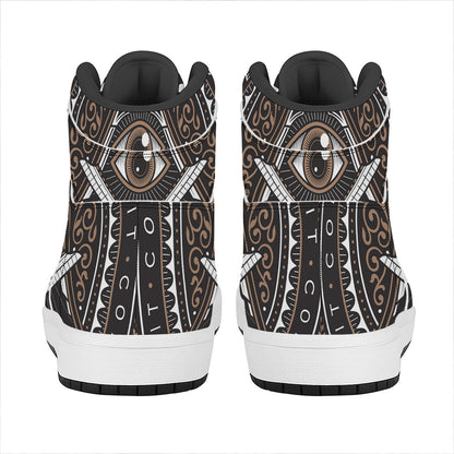All Seeing Eye Symbol Print High Top Leather Sneakers