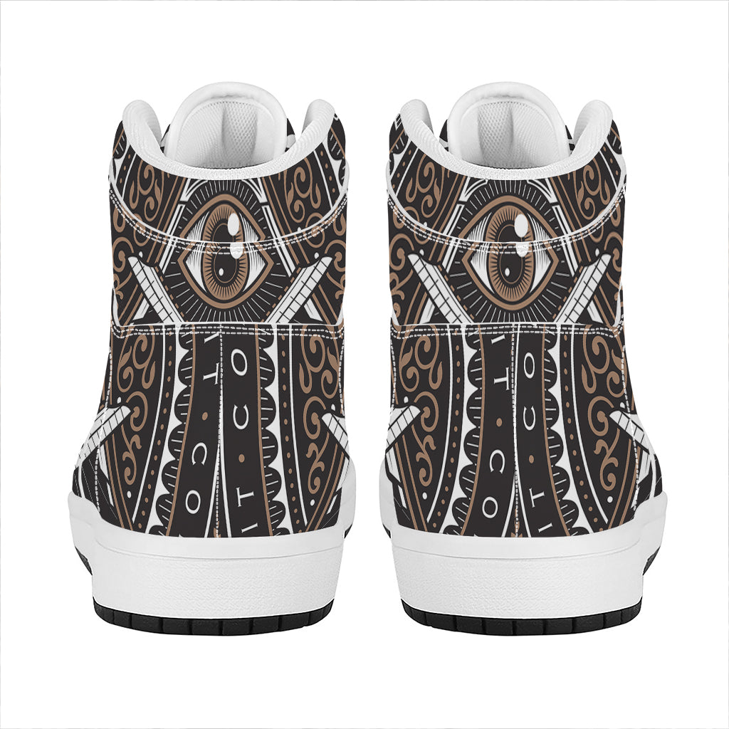 All Seeing Eye Symbol Print High Top Leather Sneakers
