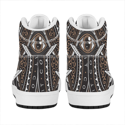 All Seeing Eye Symbol Print High Top Leather Sneakers