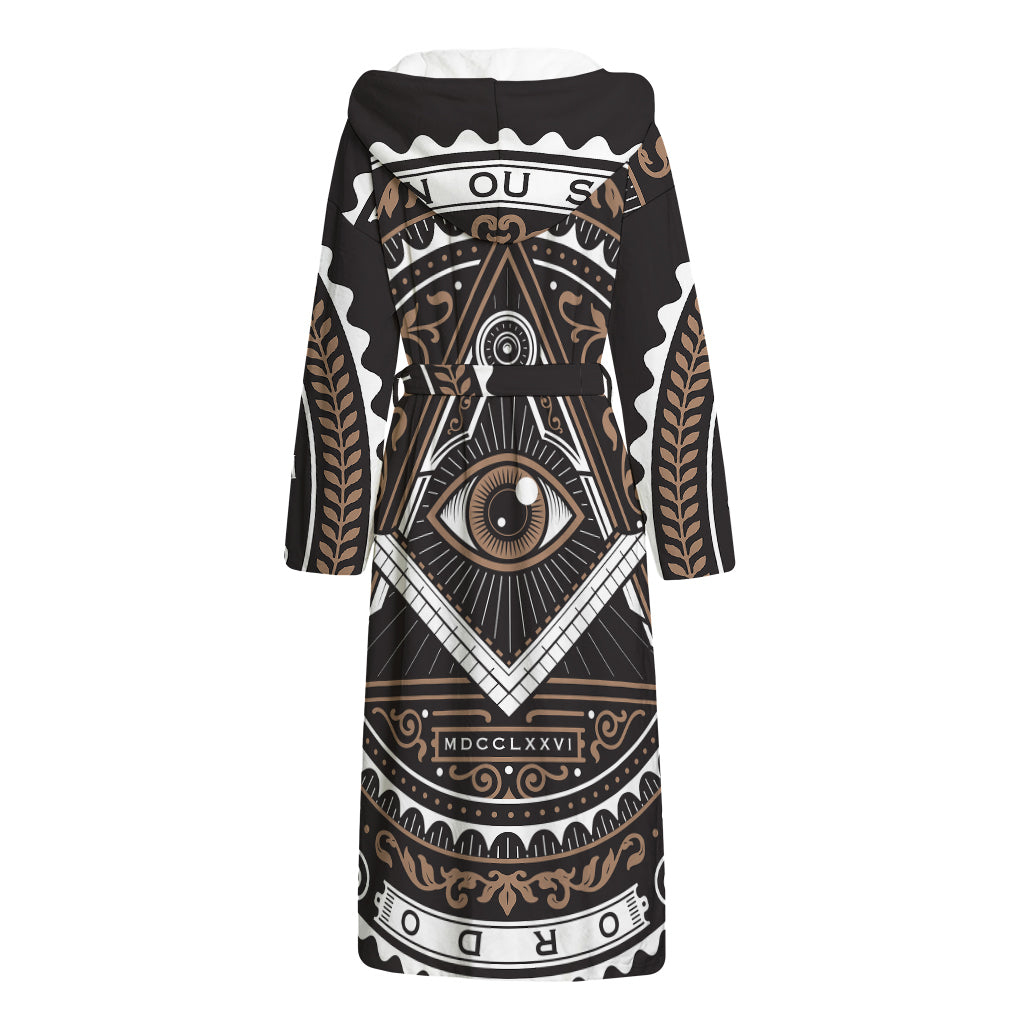 All Seeing Eye Symbol Print Hooded Bathrobe