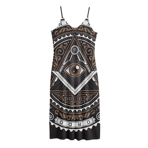 All Seeing Eye Symbol Print Jersey Midi Cami Dress