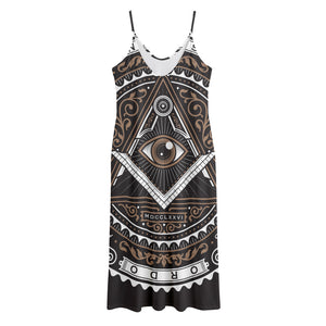 All Seeing Eye Symbol Print Jersey Midi Cami Dress