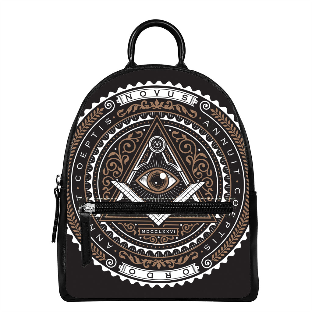 All Seeing Eye Symbol Print Leather Backpack