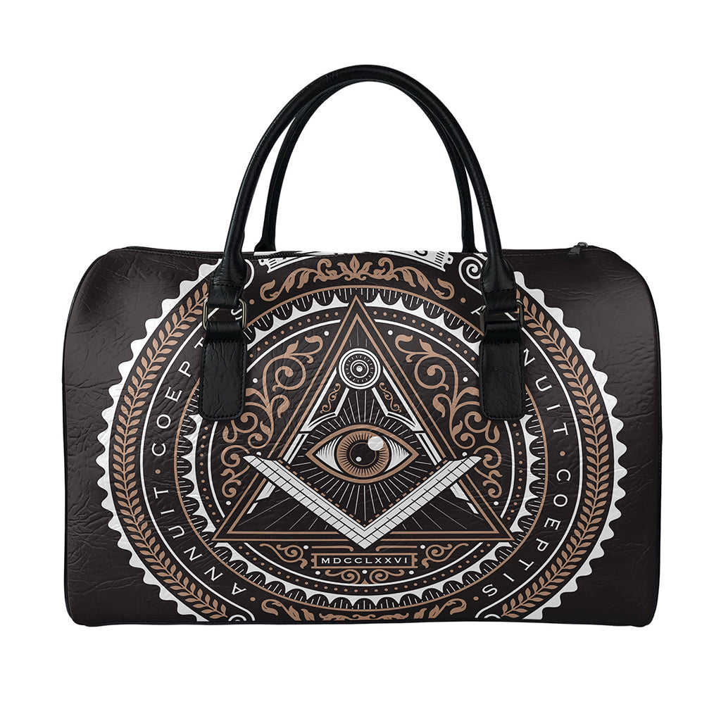 All Seeing Eye Symbol Print Leather Duffle Bag